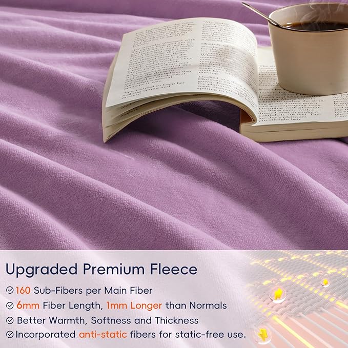 PHF Ultra Soft Fleece Blanket King Size, No Shed No Pilling Luxury Plush Cozy 300GSM Lightweight Blanket for Bed, Couch, Chair, Sofa Suitable for All Season, 108" x 90", Valerian