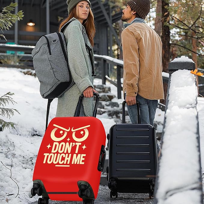 ANNA QUEEN Funny “Don’t Touch Me” Luggage Cover, Bold Red Suitcase Protector with Angry Eyes Design, Stretchable, Washable Travel Cover for 32-34 Inch Luggage