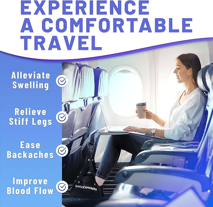 Airplane Foot Hammock (Memory Foam), Perfect Airplane Footrest to Relax Your Feet | Foot Hammock for Airplane Travel Accessories, Desk Foot Hammock, Travel Foot Rest, Comfy Foot Hanger Airplane