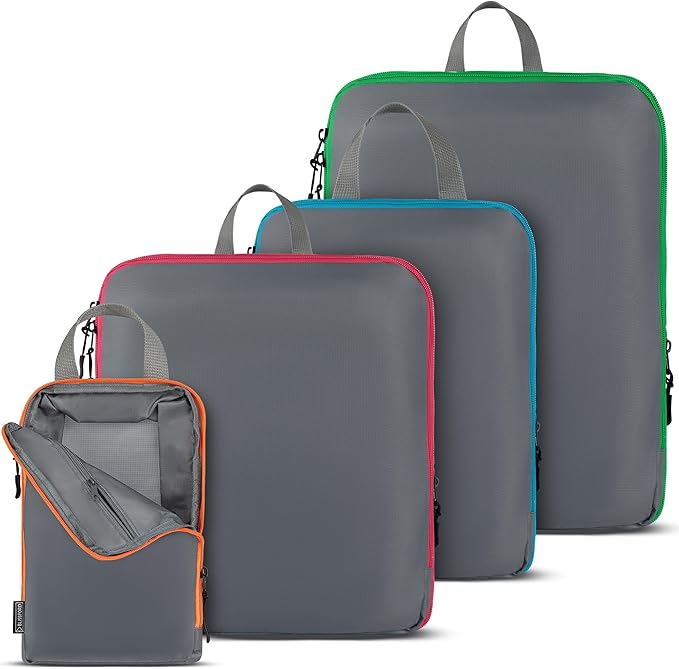 Compression Packing Cubes Travel, 4 Set/6 Set Packing Cubes for Carry on Suitcase, Suitcase Organizer Bags Set, Compression Bags Travel, Best Travel Packing Cubes Compression - with Inside Pockets