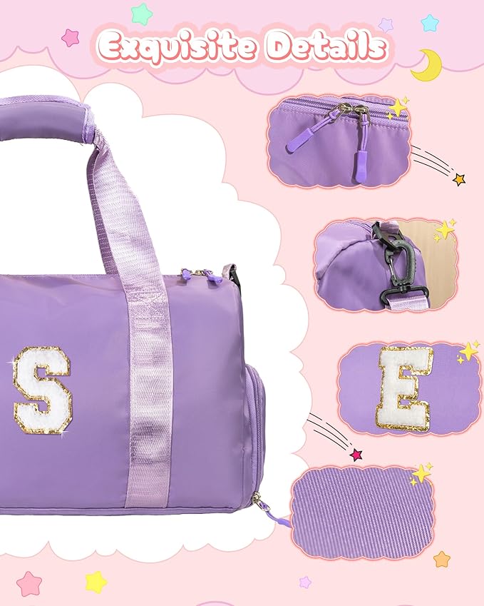 Birthday Gifts for 3 4 5 6 7 8 9 10 11 12 Year Old Girls-Girl Gym Bag with Shoe Compartment, Kid Personalized Weekender Overnight Bags, Initial Travel Tote with Makeup Pouch (Letter B)