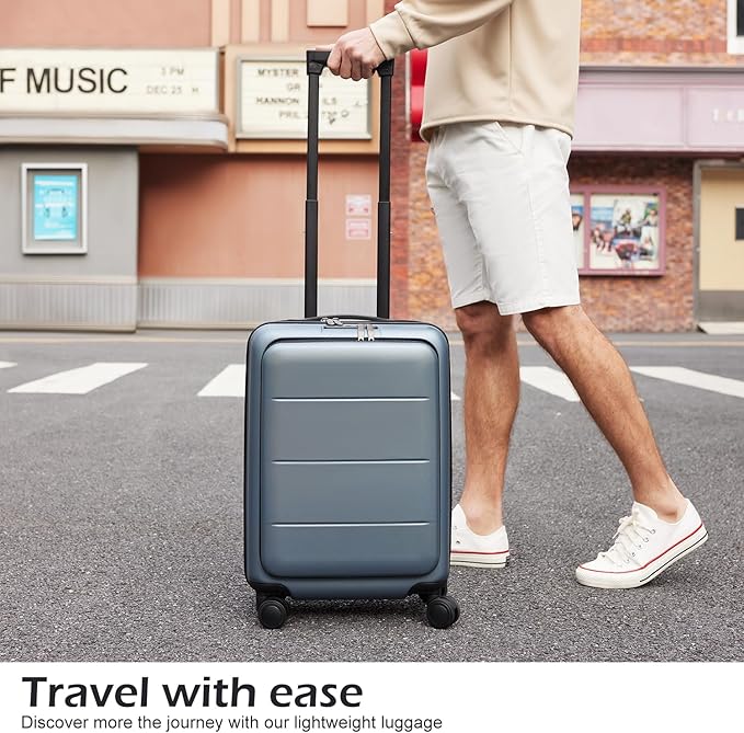 Coolife Carry-On Luggage, 20-inch Lightweight Hardshell, Airline-Certified ABS+PC, Pocket Compartment (White, 20-inch Carry-On)