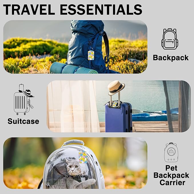 2 Pcs Cute Duck Luggage Tags for Suitcases PU Leather Baggage Tags Name ID Label with Privacy Cover and Stainless Steel Loop for Men Women Travel Bag Suitcase