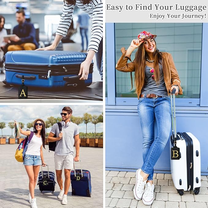 Personalized Initial Luggage Tags for Suitcase TSA Approved, Black Leather Cute Luggage Tag with Privacy Cover Name Card, Embroidered Custom Luggage Tags Travel Backpack Tags Gifts for Women Kids(R)
