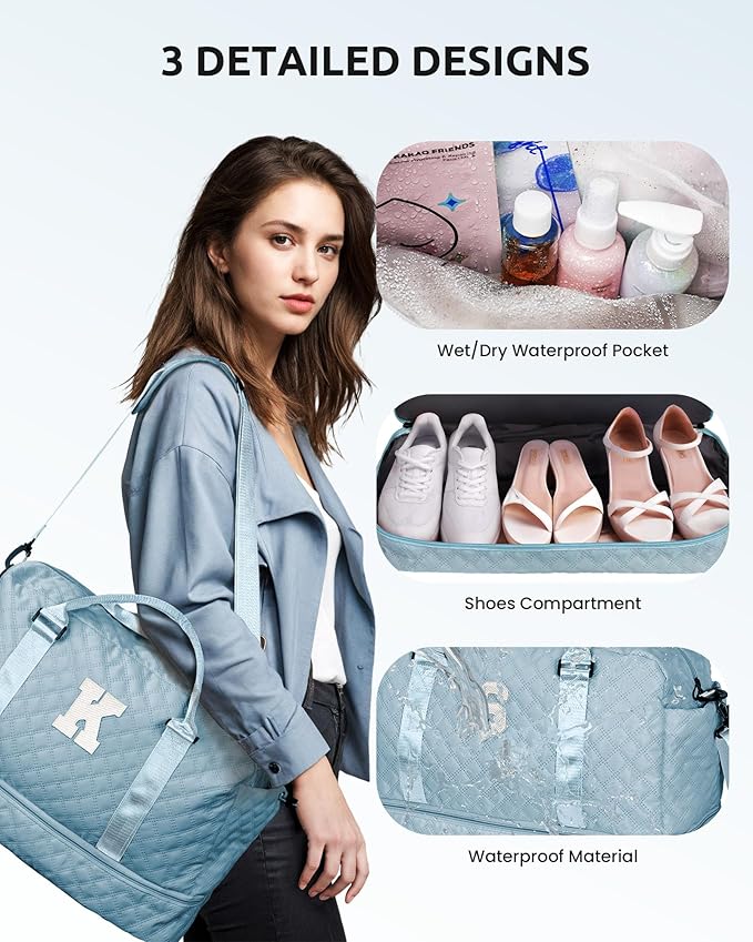 Gifts for Granddaughter-Initial Duffle Bag with Shoe Compartment, Personalized Weekender Bag, Monogram Overnight Bag, Letter Travel Bag with Makeup Bag，Daughter Friend Gifts (Letter S)