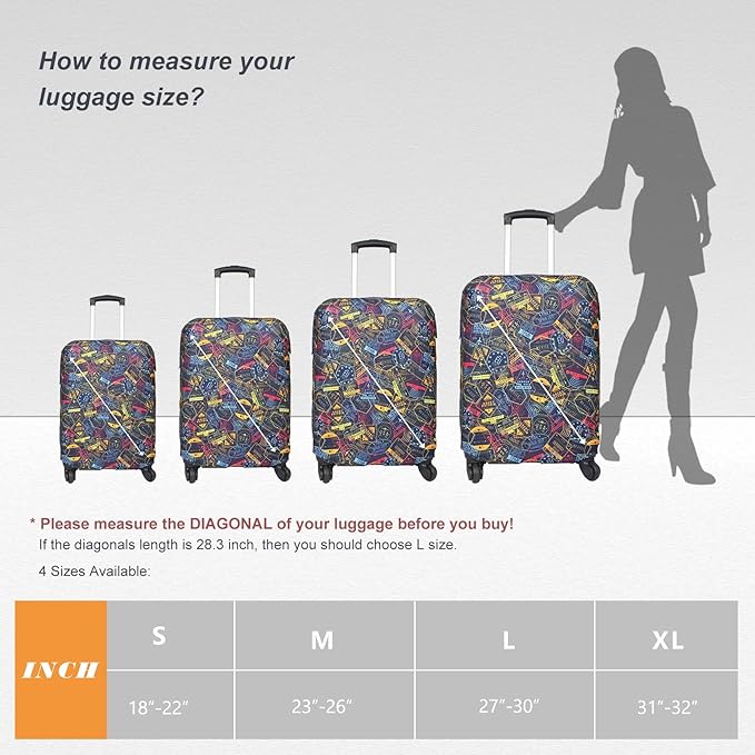 Explore Land Travel Luggage Cover Suitcase Protector Fits 23-26 Inch Case (Stamp, M)