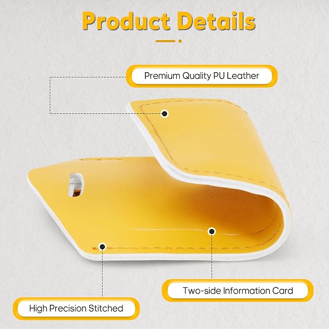 Travelambo Luggage Tags for Suitcases Faux Leather Privacy Protection 16 Pack Bag Tags Travel Accessories Essential, Energetic Yellow
