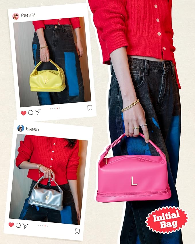 Bridesmaid Gifts for Girl, Monogrammed Makeup Bag with Handle, Initial Double Layer Cosmetic Bag with Makeup Brush Organizer, Cute Cosmetic Pouch for Women, Gifts for Friends Female