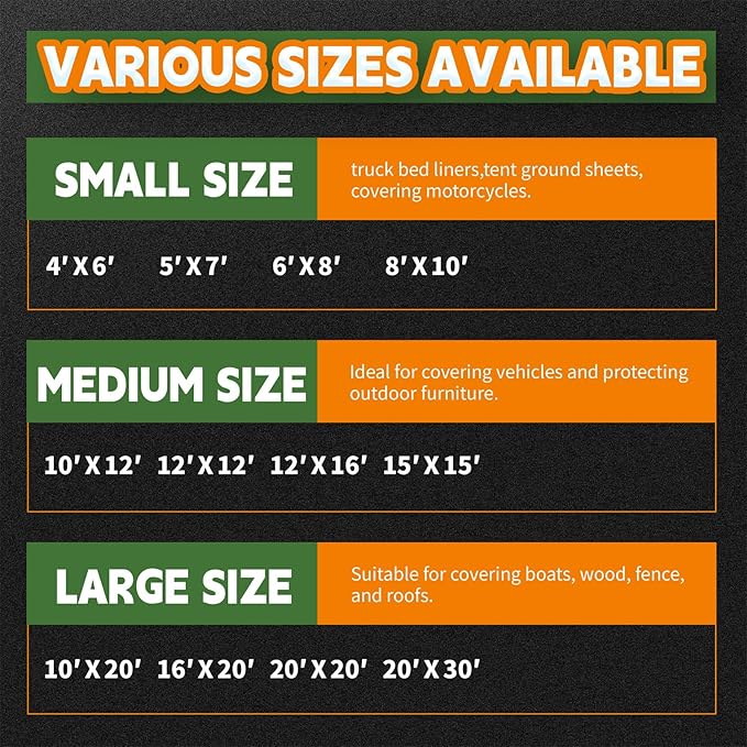 20x20 Feet Tarp Waterproof,9Mil Thick,Finished Size Tarps,UV Resistant,Durable,Multipurpose Poly Tarp Cover with Metal Grommets and Reinforced Edges,Green/Black by RAINDEWAY