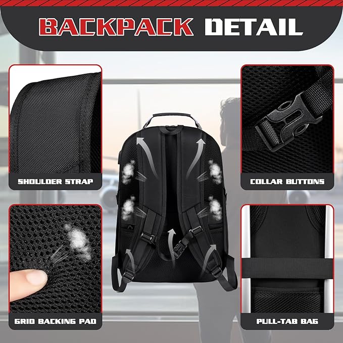 50L Travel Backpack, 17 inch Laptop Backpack for Men, Extra Large Sturdy TSA Friendly with USB Port College School Rucksack Bag Gifts for Him Men Women, Black