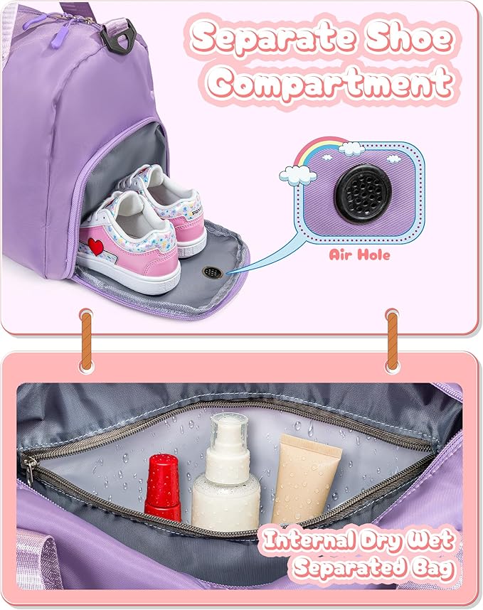 Gifts for 3 4 5 6 7 8 9 10 Year Old Girls-Girl Gym Bag with Shoe Compartment, Kid Personalized Weekender Overnight Bags, Initial Travel Tote with Makeup Pouch, Graduation Gift (Letter M)