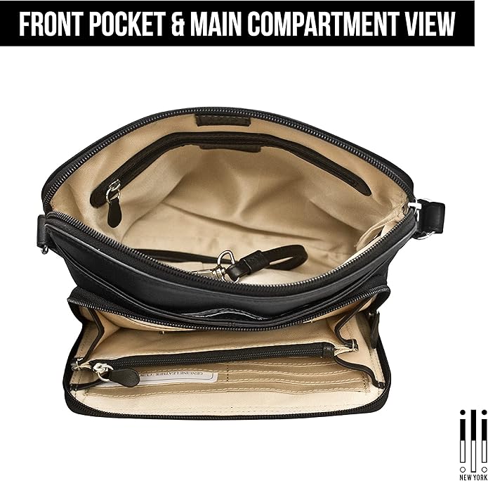ili New York Genuine Leather Crossbody Bags for Women - Premium RFID Blocking Shoulder Bag Organizer with Adjustable Strap