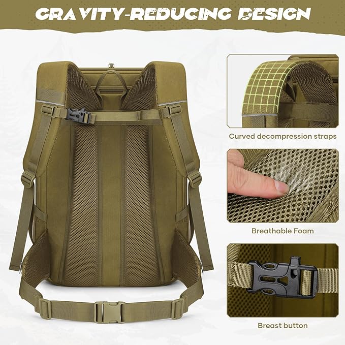 Maelstrom Tactical Backpack for Men, 40L Military Backpack,Water Resistant Assault Pack for Women, 3-Day Bug Out Bag for Hiking, Camping, Gym with Molle System-Khaki