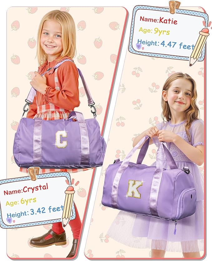 Girls Cheer Up Gifts-Girl Gym Bag with Shoe Compartment, Kid Personalized Weekender Overnight Bags, Initial Travel Tote with Makeup Pouch, Graduation Gift for Niece Kids Daughter (Letter K)