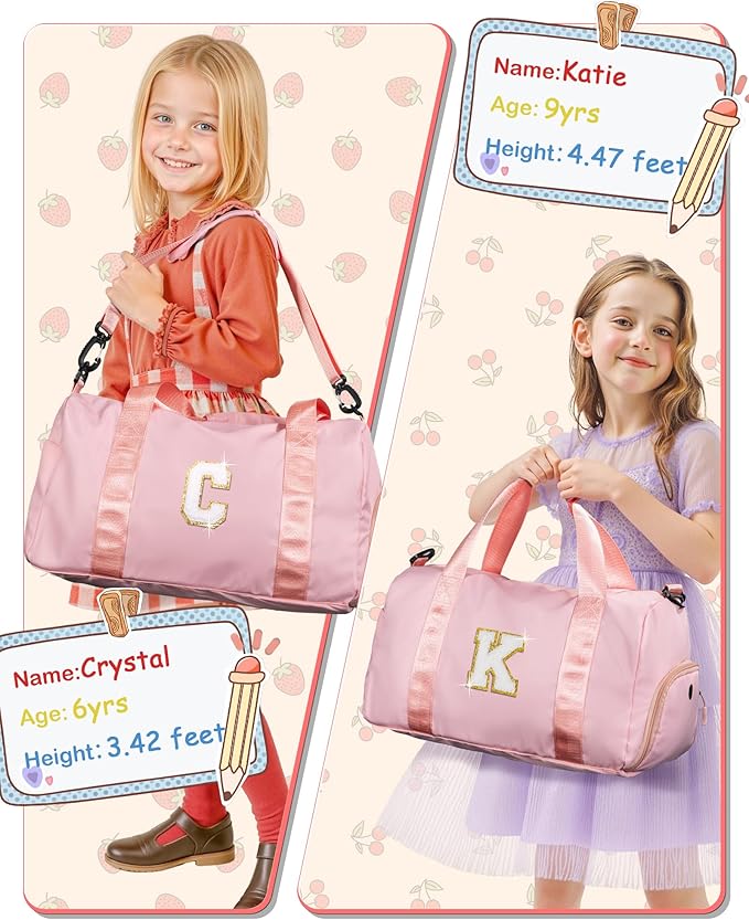 Birthday Gifts for Granddaughter-Girl Gym Bag with Shoe Compartment, Kid Personalized Weekender Overnight Bags, Initial Travel Tote with Makeup Pouch Valentine's Day Gift for Kids (Letter I)