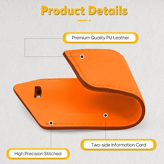 Travelambo Luggage Tags for Suitcases Faux Leather Privacy Protection 16 Pack Bag Tags Travel Accessories Essential, Hot Orange