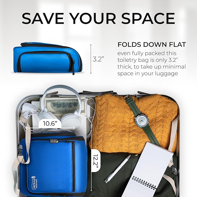 Large Hanging Toiletry Organizer - Travel Toiletry Bag for Men and Women - Waterproof Hygiene Bag with Metal XXL Swivel Hook, Sturdy Zippers and 19 Compartments for Toiletries, Makeup (Light Blue)