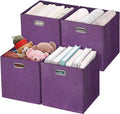 Storage Basket Bins,13×13×13 Foldable Storage Cube Boxes Fabric Drawer for Closet Shelf Cabinet Bookcase - Set of 4, Purple