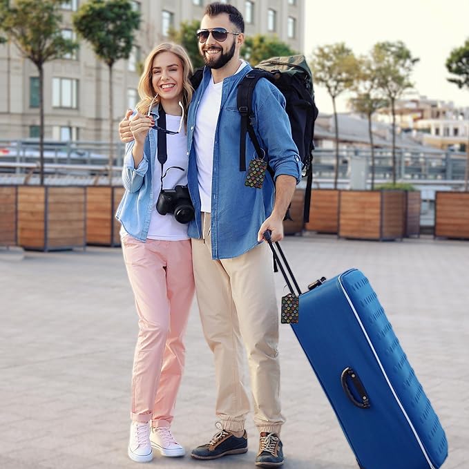 Colorful Paw Print Luggage Tags for Suitcases,2 PackTropical Luggage Tag,Leather Stainless Steel Loop Label Tag for Women Men Girls Travel Bag Suitcase