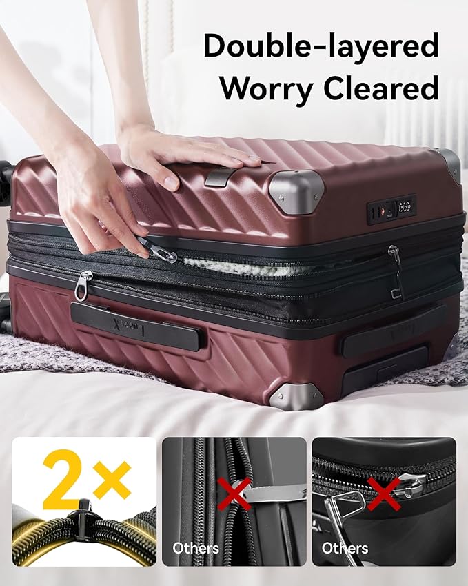 LUGGEX Luggage with Spinner Wheels, Polycarbonate Expandable Hard Shell Suitcase, Carry On 20 Inch, Hot Pink