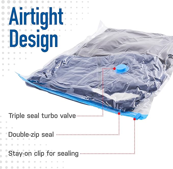 4 Pack Jumbo Vacuum Storage Bags for Comforters, Blankets & Clothes – Jumbo Vacuum Sealed Compression Bags with Hand Pump – Space Saver Storage Bags for Bedding, Moving, Travel & Organization
