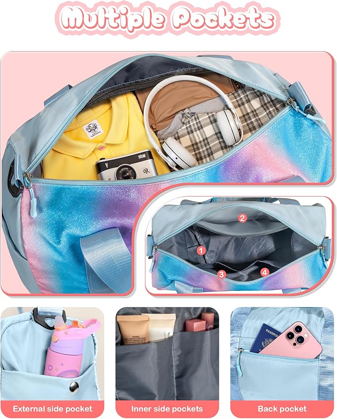 Birthday Gift for Granddaughter-Girl Gym Bag with Shoe Compartment, Kid Personalized Weekender Overnight Bags, Initial Travel Tote with Makeup Pouch, Christmas Gifts for Girls (Letter Z)