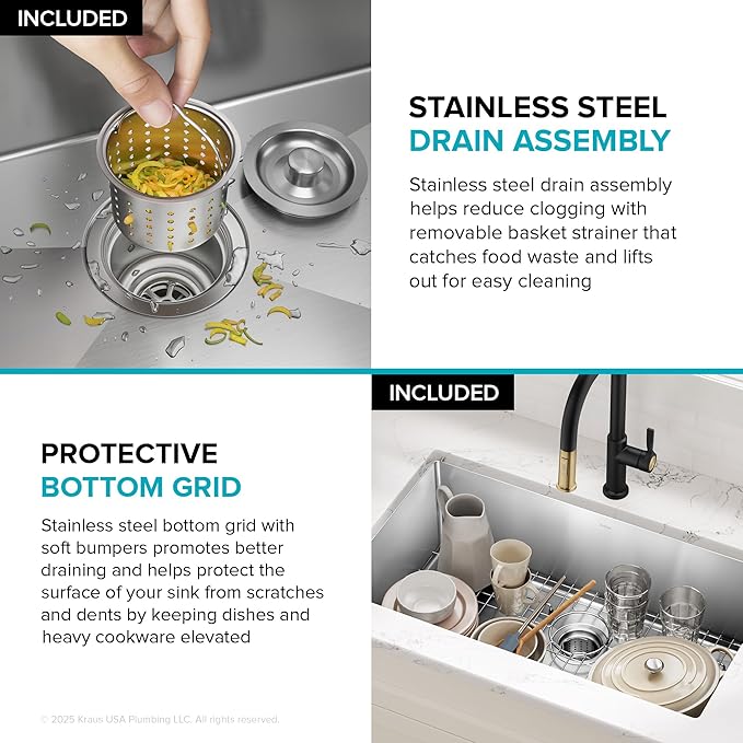 Kraus KHU100-32 Standart PRO 16 Gauge Undermount Single Bowl Stainless Steel Kitchen Sink, 32 Inch