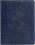 TIGARI Passport Holder for Travel Women Men, PU Leather Passport Wallet Cover Case Sleeve, Waterproof Protected Document Organizer, Family Vacation Plane Cruise Travel Essentials-Blue