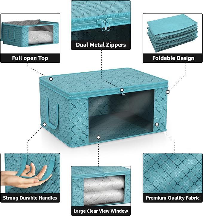 Sorbus Medium Clothes Storage Bags - Foldable Blanket Storage Bins for Organizing Bedroom, Closet, Clothing, Comforter, Organization with Clear Window, Lids and Carry Handles - Set of 9