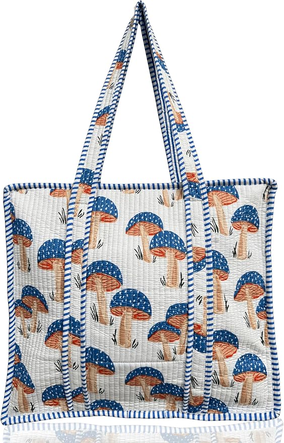 Cotton Quilted Tote Bag for Women – Large Beach & Travel Tote with Zipper, Reusable Grocery Bag
