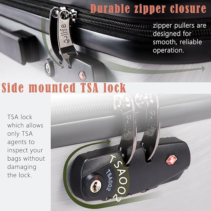 Coolife Luggage Suitcase PC+ABS with TSA Lock Spinner Carry on Hardshell Lightweight 20in 24in 28in (sliver, M(24IN))