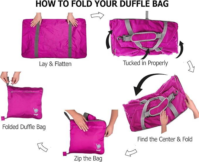 Bago Big XXL Foldable Duffel Bags for Traveling Women & Men - 140L Packable Duffle Bag for Travel with Shoe Compartment - Water Repellant, Heavy Duty, Lightweight Folding & Collapsible (SnowPink)