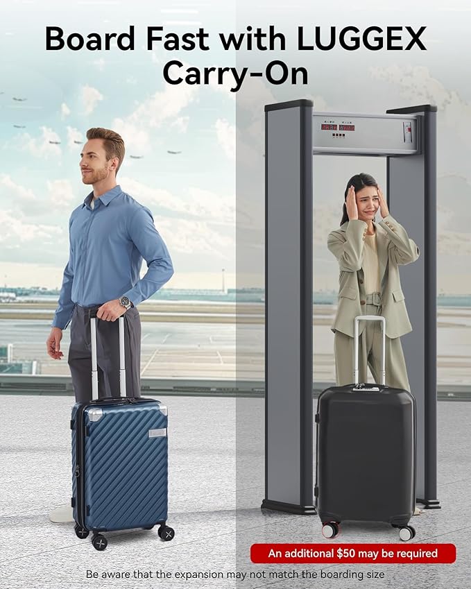 LUGGEX Luggage with Spinner Wheels, Polycarbonate Expandable Hard Shell Suitcase, Carry On 20 Inch, Brown Black