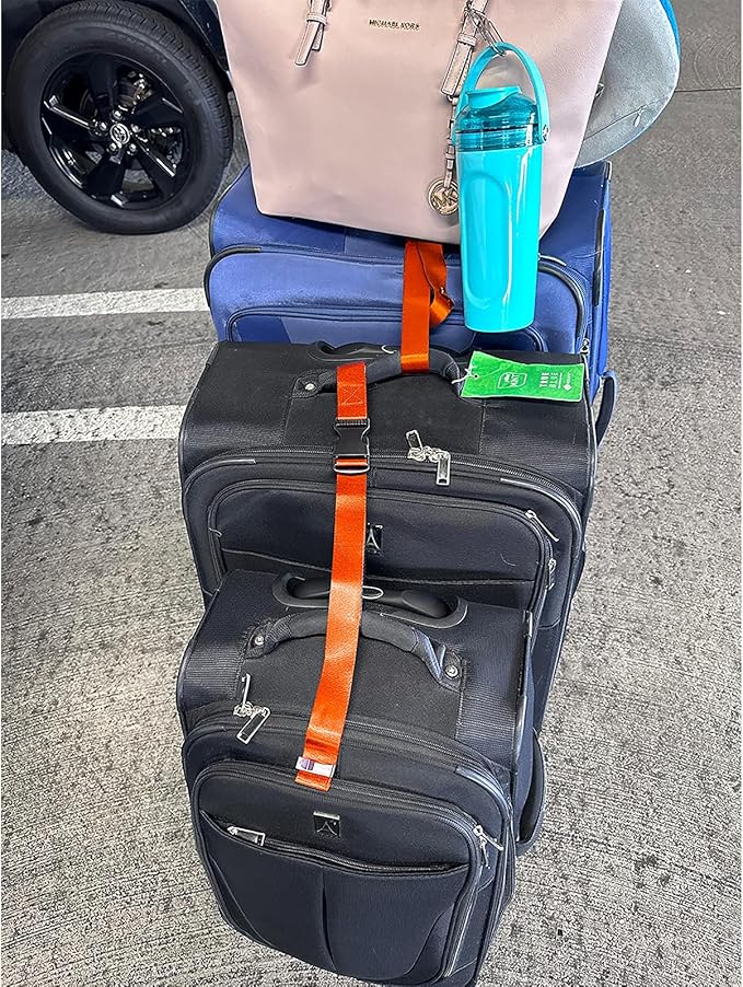 2Pack Luggage Straps for Suitcases, Travel Connector for Carry On Bag, Add Bag to Connect Two Suitcases, Adjustable Belt Attachment Accessories for Connect Your 3 Luggages, Rose