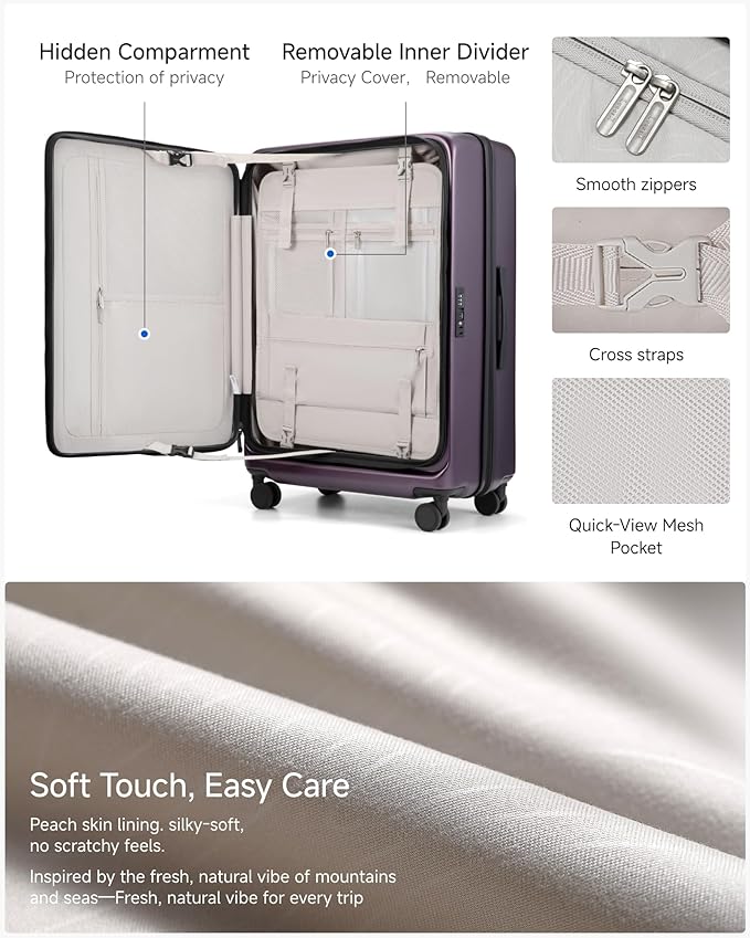 LUGGEX Checked Suitcase Top Opening, FLT Expandable Polycarbonate Hard Shell Suitcase with Wheels (FLO-Lite, Purple, 28 Inch, 105L-115L)