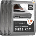 Tarps Heavy Duty Waterproof 8x10 Feet (3 Pack), 10Mil Multipurpose Poly Tarp Cover with Metal Grommets and Reinforced Edges, Silver/Brown Tarp by RAINDEWAY