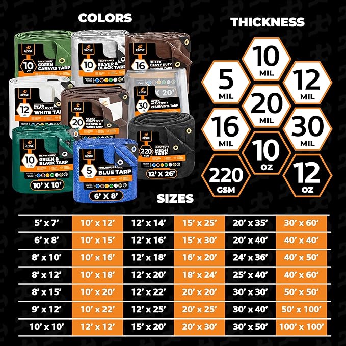 Multipurpose Protective Cover Brown Poly Tarp 12' x 12' - Durable, Water Resistant, Weather Resistant - 5 Mil Thick Polyethylene - by Xpose Safety