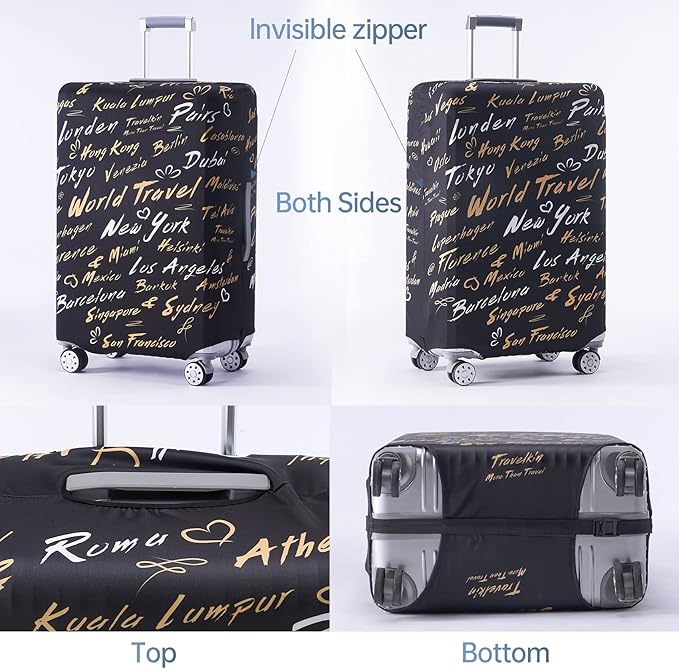 Travelkin Luggage Covers For Suitcase Tsa Approved,Suitcase Cover Protector Fit 18-32 Inch Luggage (World City, S)