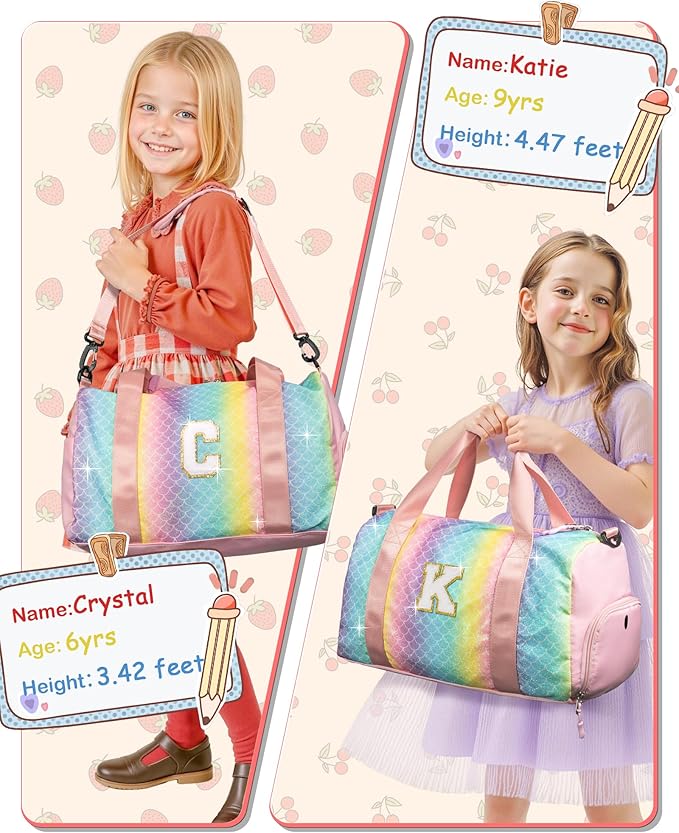Cute Preppy Gifts for Girls-Girl Gym Bag with Shoe Compartment, Kid Personalized Weekender Overnight Bags, Initial Travel Tote with Makeup Pouch, Daughter In Law Gift (Letter D)