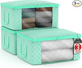 Sorbus Foldable Storage Bag Organizers, Large Clear Window & Carry Handles, Great for Clothes, Blankets, Closets, Bedrooms, and more (3-Pack, Teal)