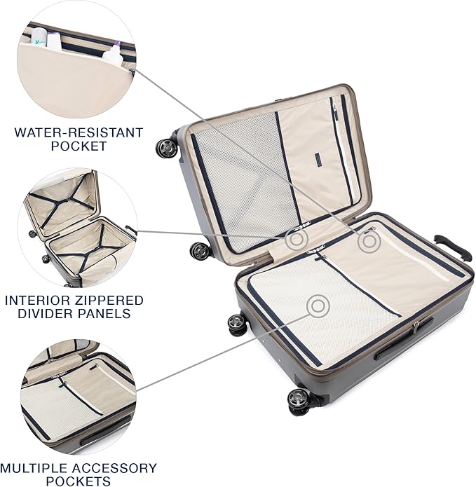 Travelpro Platinum Elite Hardside Expandable Checked Luggage, 8 Wheel Spinner, TSA Lock, Hard Shell Polycarbonate Suitcase, Metallic Sand, Checked Medium 25-Inch