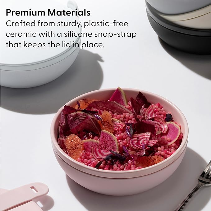 W&P Porter Ceramic Bowl Lunch Container w/ Protective Non-slip Exterior, Charcoal 1 Liter | Lid & Snap-tight Silicone Strap | Food Storage, Bento Box, Meal Prep | BPA-Free Ceramic