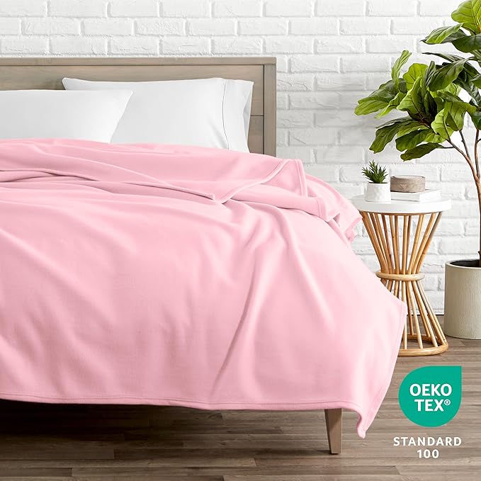Bare Home Polar Fleece Blanket - Full/Queen - Light Pink - Warm & Cozy - Premium Fleece - Throw for Bed, Sofa, Camping, Travel and Cold Nights - Lightweight Blanket (Full/Queen, Light Pink)