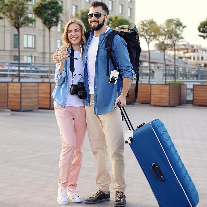 2 Pack Luggage Tag for Suitcase, Funny Black Cat Leather Bag Tags Identifiers Privacy Cover ID Label with Durable Steel Loop for Women Men Kids Girls Travel
