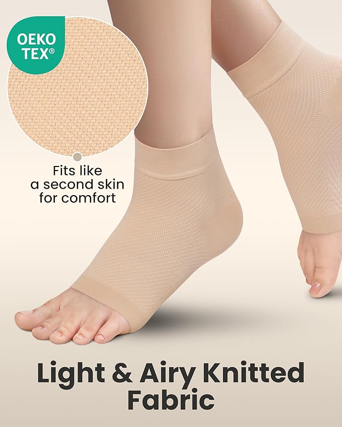 KEMFORD Ankle Compression Sleeve - Plantar Fasciitis Braces - Open Toe Compression Socks for Swelling, Sprain, Neuropathy, Foot Arch Support for Men and Women - 15-20mmhg, M, Beige