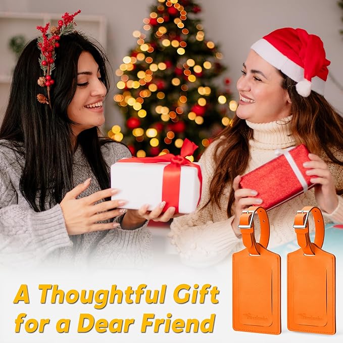 Travelambo Luggage Tags for Suitcases Faux Leather Privacy Protection 16 Pack Bag Tags Travel Accessories Essential, Hot Orange