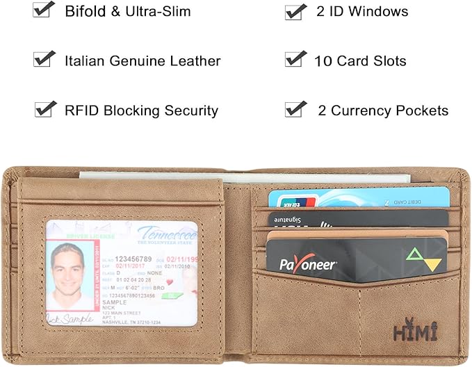 Wallet for Men-Genuine Leather RFID Blocking Bifold Stylish Wallet With 2 ID Window