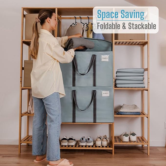 VENO 6 Pack Moving Bags, Heavy Duty, Moving Boxes Alternative, Packing Storage Supplies for Dorm Room Essentials with Zipper for Clothes, Extra Large Totes for Packaging (Light Blue Matte, 6 Pack)