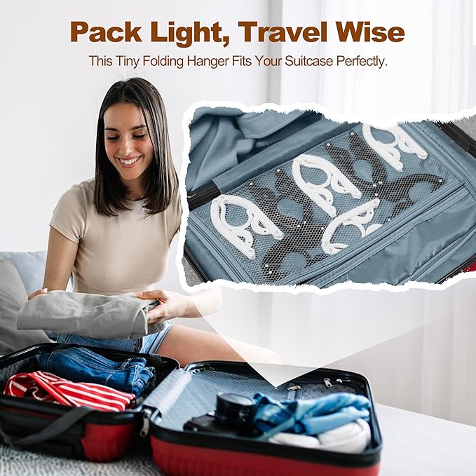 HOUSE DAY Foldable Travel Hangers 10 Pack w/10 Clips, Cruise Essentials 2025, Portable Hangers Collapsible Hanger Plastic, Travel Must Haves for Suitcase, Hotel, RV, Road Trip, Flying, Camping-White