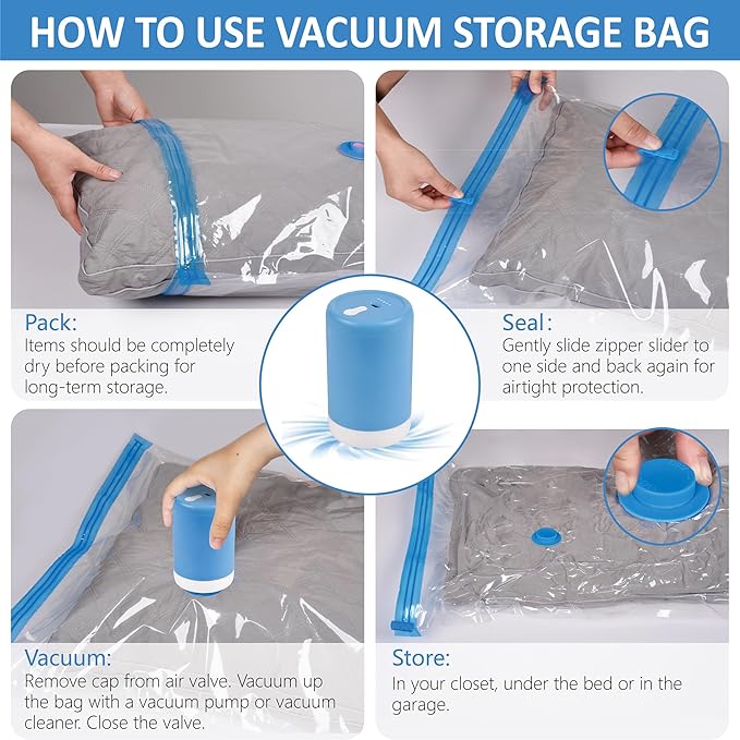 Cozy Essential Travel Vacuum Bags with Electric Pump, 10 Pack Vacuum Travel Bags for Luggage and Suitcase, Vacuum Seal Space Saver Compression for Clothes Clothing